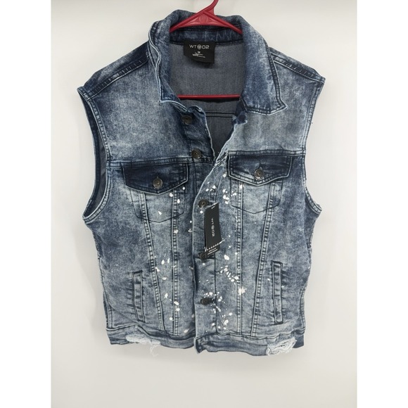 Wt02 Other - WT02 Men's M Denim Vest Acid Wash Paint Splatter Distressed Jean Jacket NWT